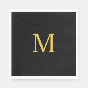 Serviette En Papier Monogramme Nom personnalisé initial Gold Black Ele