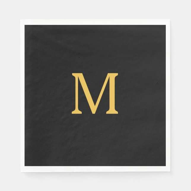 Serviette En Papier Monogramme Nom personnalisé initial Gold Black Ele (Devant)