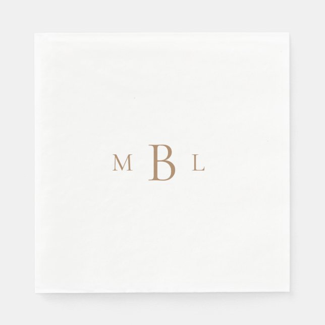 Serviette En Papier Monogramme Or Blanc Élégant Déjeuner de mariage (Devant)