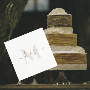 Serviette En Papier Monogramme or et gris Swash Script blanc Cocktail
