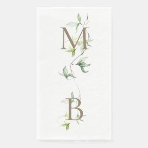 Serviette En Papier Monogramme Or Feuillage Blanc Mariage élégant