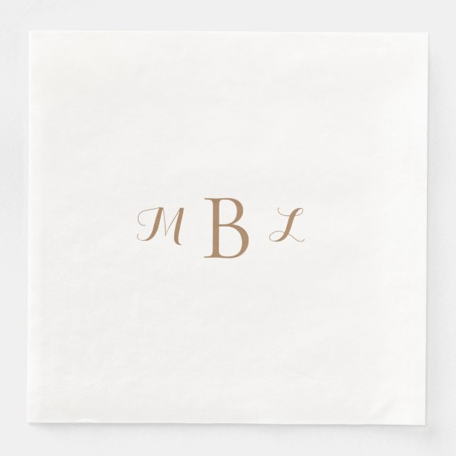 Serviette En Papier Monogramme or Mariage blanc (Devant)