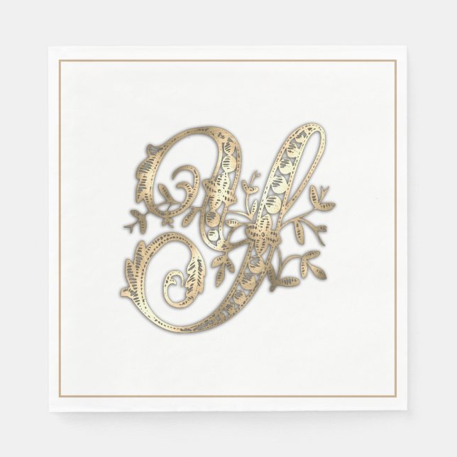 Serviette En Papier Monogramme or Ornat vintage Y (Devant)