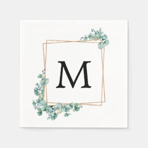 Serviette En Papier Monogramme Or Wedding shower Couples de verdure
