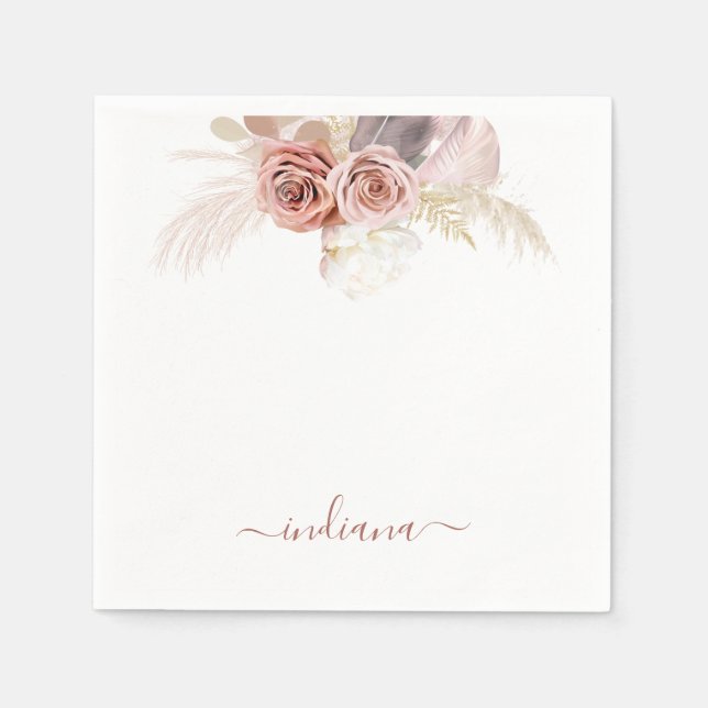 Serviette En Papier Monogramme Pampas Grass Terracotta Floral Personna (Devant)