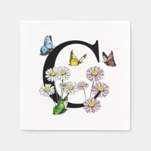 Serviette En Papier Monogramme papillon floral lettre C    