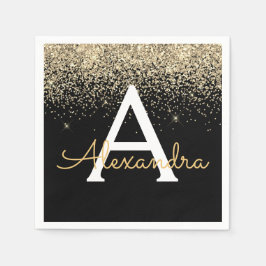 Serviette En Papier Monogramme Parties scintillant de luxe noir or