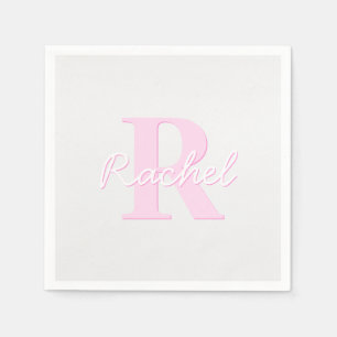 Serviette En Papier Monogramme personnalisable   Ombre rose et gris