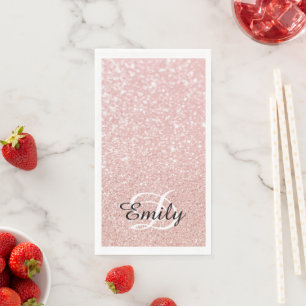 Serviette En Papier Monogramme personnalisé avec strass Bokeh Rose Pâl