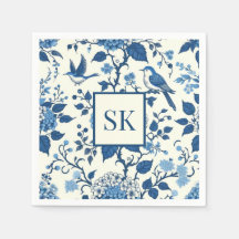 Monogramme personnalisé Chinoiserie Bleu et blanc