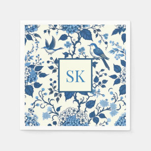Serviette En Papier Monogramme personnalisé Chinoiserie Chic, Hydrange