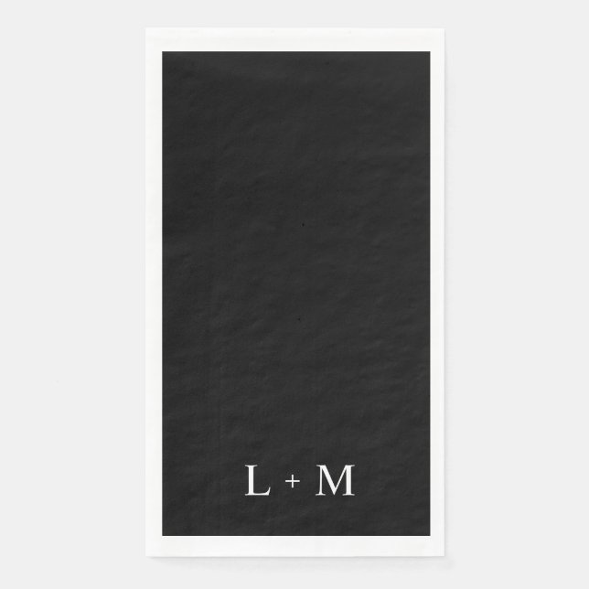 Serviette En Papier Monogramme personnalisé contemporain Mariage noir  (Devant)
