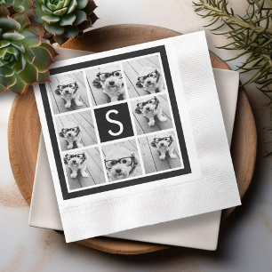 Serviette En Papier Monogramme personnalisé du collage photo noir et b