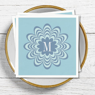 Serviette En Papier Monogramme personnalisé Fleur bleue Abstraite init