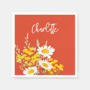 Serviette En Papier Monogramme personnalisé Fleur sauvage moderne roug