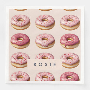 Serviette En Papier Monogramme Personnalisé Motif de Donut Rose