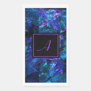 Serviette En Papier Monogramme personnalisé Noir violet Abstrait Anniv