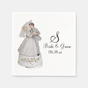 Serviette En Papier Monogramme personnalisé Nom Date Mariée Mariage de