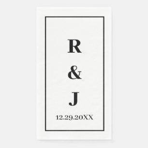 Serviette En Papier Monogramme personnalisé Nom de couple Élégant noir