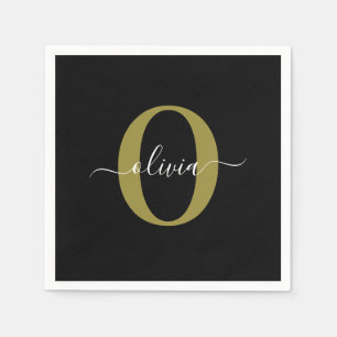 Serviette En Papier Monogramme personnalisé Nom du script Black White 