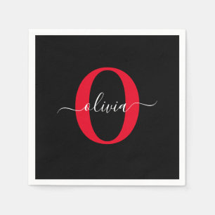 Serviette En Papier Monogramme personnalisé Nom du script Noir Blanc R