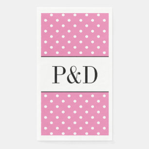 Serviette En Papier Monogramme personnalisé pois rose et blanc