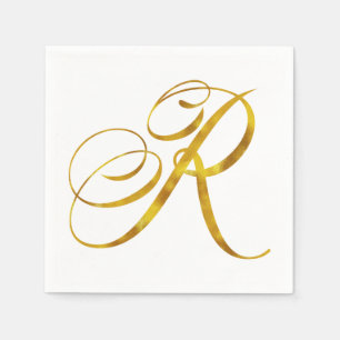 Serviette En Papier Monogramme personnalisé R Faux Monogrammes Gold F
