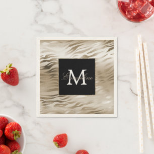 Serviette En Papier Monogramme Poster de animal Gold Zebra