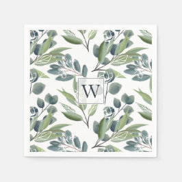 Serviette En Papier Monogramme Première Elégante Aquarelle Foliage d'h