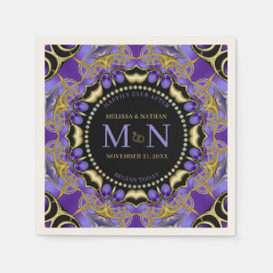 Serviette En Papier Monogramme Purple Gold Diamond dentelle Mariage un