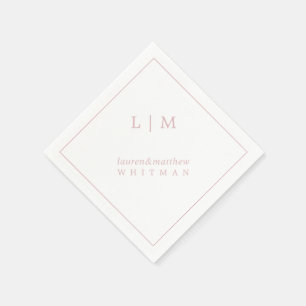 Serviette En Papier Monogramme rose clair simple Mariage élégant