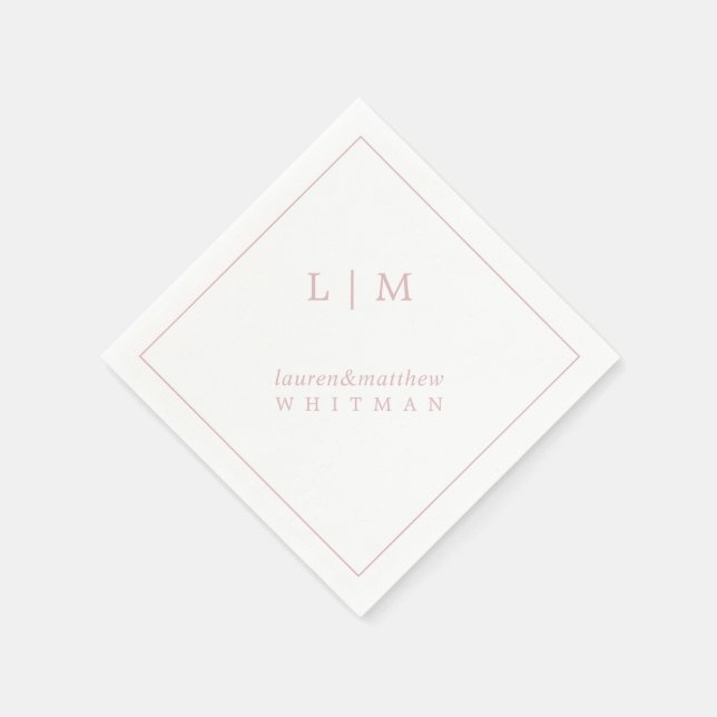 Serviette En Papier Monogramme rose clair simple Mariage élégant (Coin)