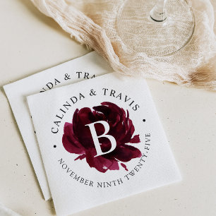 Serviette En Papier Monogramme Rose de Bourgogne