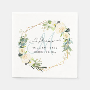 Serviette En Papier Monogramme Rose de crème d'ivoire d'aquarelle rust