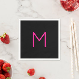 Serviette En Papier Monogramme rose et noir moderne modifiable