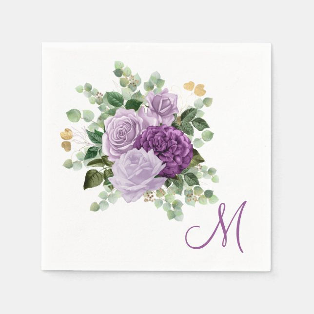Serviette En Papier Monogramme Rose pourpre (Devant)