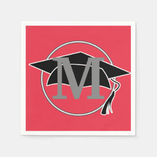 Serviette En Papier Monogramme rouge et noir Fête de remise des diplôm