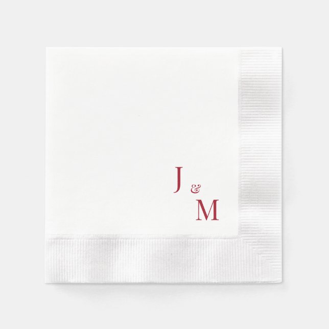 Serviette En Papier Monogramme rouge Mariage blanc simple (Devant)