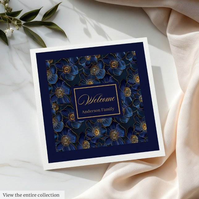 Serviette En Papier Monogramme Royal Blue Napkins Or Fleurs Modernes (Monogram Royal Blue Napkins Gold Flowers Modern)