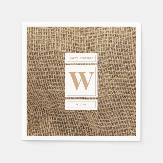 Serviette En Papier Monogramme Russe de Burlap initial (Devant)