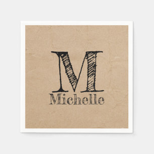 Serviette En Papier Monogramme Rustique Kraft papier Brown Look