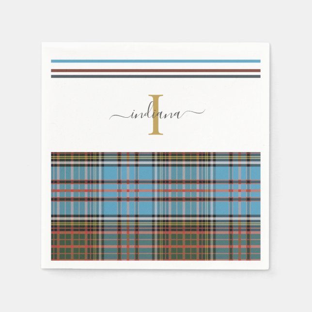 Serviette En Papier Monogramme Script Plaid Tartan Clan Anderson Party (Devant)
