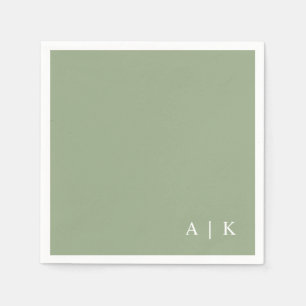 Serviette En Papier Monogramme simple minimaliste Vert Mariage personn