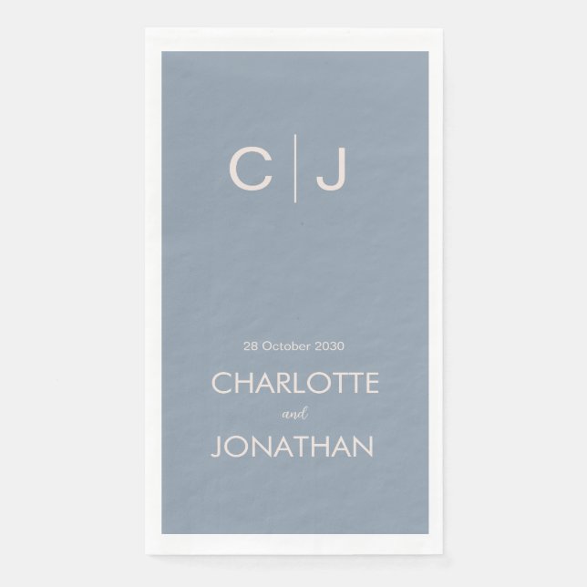 Serviette En Papier Monogramme simple moderne Dusty Mariage bleu (Devant)