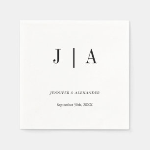 Serviette En Papier Monogramme simple moderne noir et blanc Nom du cou