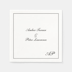 Serviette En Papier Monogramme simple Noir et blanc Mariage élégant