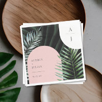 Monogramme Tropical Blush Pink Arch Feuilles