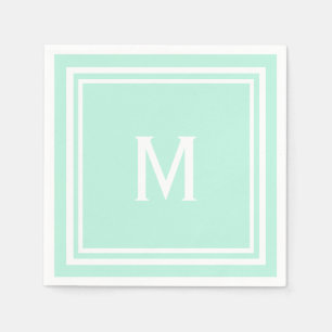 Serviette En Papier Monogramme vert à menthe pâle moderne et élégant