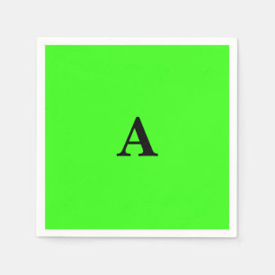 Serviette En Papier Monogramme vert néon blanc initial personnalisé mo