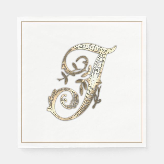 Serviette En Papier Monogramme vintage or orné I (Devant)